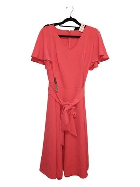 Lane Bryant Coral Flutter-Sleeve Midi Dress with Tie Waist